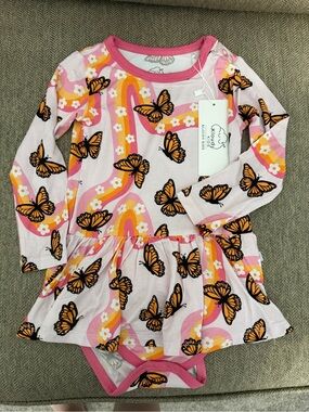 Kloudy Kids Bamboo Pink Butterfly Bodysuit Twirl NWT size 18-24m